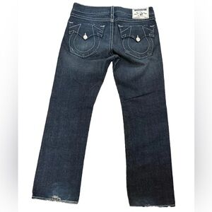 True Religion Ricky Straight Leg Jeans Mens 36 Made in USA Distressed Dark Wash
